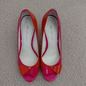 Anne Klein AKFOXIE Women's Pink Orange Leather Bow Heels Size 7M